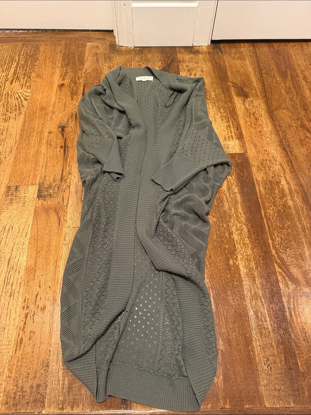 Pink Rose Olive Open-Knit Long Sleeve Cardigan Dress